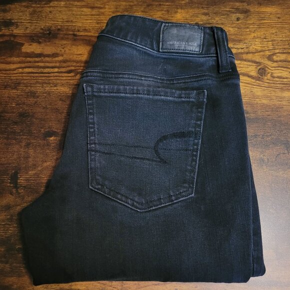 American Eagle Jeans 6 R Jegging Super Low Super StretchX4 Fringe Hem Black Wash - Picture 3 of 12